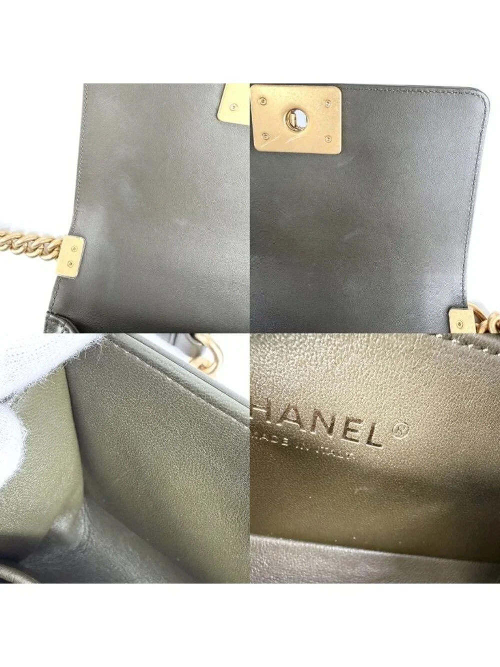 Chanel Shoulder Bag Quilted Boy 20 CC Logo Bag Crossbody Boy Lambskin Khaki